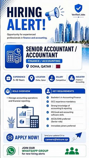 Qatar Hiring 🇶🇦 Senior Accountant Jobs Open Now! Apply Today 💼 #QatarJobs #FinanceJobs #Shorts