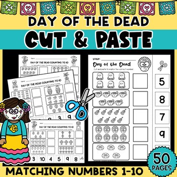 Day of the Dead Cut and Paste Counting Día de los Muertos Matching Numbers 1–10