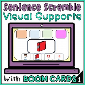 Sentence Scrambles Boom Cards - Build A Sentence School Supplies with Visuals