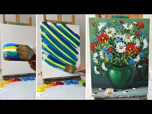 Beautiful Floral Bouquet in a Green Ceramic Vase | Acrylic Painting Tutorial Step by Step #024