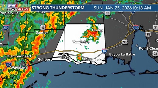 A strong storm will impact the areas highlighted below. This storm may be capable of strong gusty winds, frequent lightning, and torrential downpours. Interactive radar: wlox.com/weather/radar | WLOX First Alert Weather