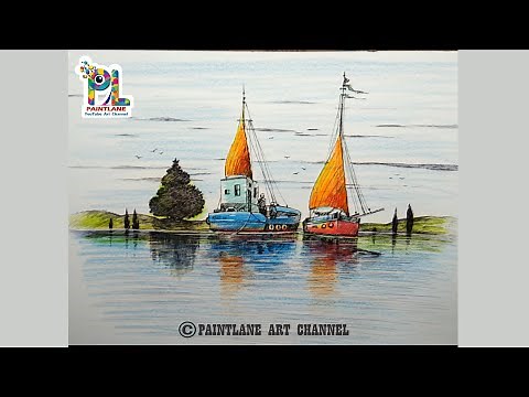 How to draw Seascape Scenery With Pen and Color Pencils | Color Pencil Art