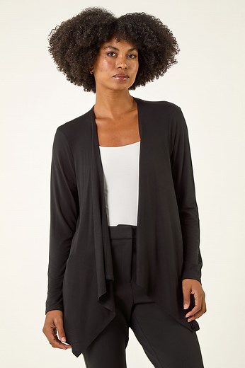 Black Waterfall Front Jersey Cardigan | Roman UK