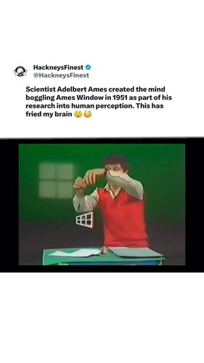 Hackney's Finest News on Instagram: "In 1951, scientist Adelbert Ames created the famous Ames Window as part of his research into human perception. He was fascinated by how the brain processes visual information and how easily our interpretations can be shaped by past experiences and built-in assumptions. His work revealed that vision isn’t a simple snapshot of reality, it’s an active process where the brain constantly constructs meaning from what we see. At first glance, the Ames Window looks l