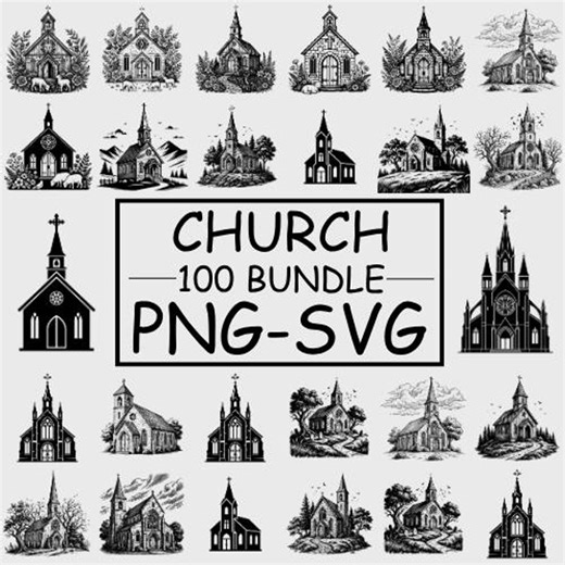 100 Church SVG Bundle, Vintage Church Clipart, Christian Church PNG Set, Religious Building Illustration Pack, Cricut Cut Files - Etsy
