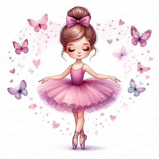 Ballerina Girl Clipart: Pink Tutu, Butterflies, Ballet Dance Print, (12 JPEG Bundle Digital Download) - Etsy
