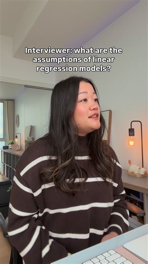 Maggie | Data Scientist on Instagram: "@maggieindata The assumptions of linear regression models is a commonly asked question in big tech companies for data science and data scientist roles. Remember: linearity, independence, homoscedastivity, normality of errors. 📍save this for later!"