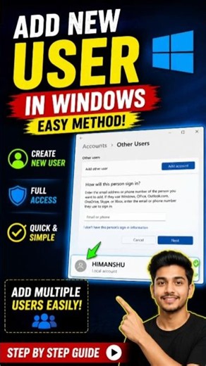 How to Add a New User in Windows 11 | Create Local User Account #shorts