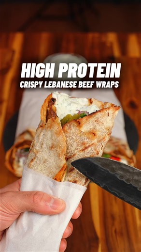 High Protein Crispy Lebanese Style Beef Wraps! 🔥🥩🤤💪🏽 #easyrecipes #highprotein #crispy #lebanesebeefwraps 44g Protein! Delicious & Easy to make! 💪🏽 Checkout my High Protein Cookbook with 270 recipes just like this one! (Link in bio)📕👨🏽‍🍳 Makes 4 wraps (divide ingredients by 4 for 1 serving) Calories & Macros 📊 Per Wrap: 420 calories 44g P | 37g C | 10g F Beef kebab mix - 650g lean ground beef - 1 medium white onion finely diced (drained) - 4 cloves garlic finely diced (drained) - 2 g