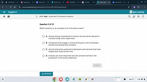 Which sentence is an example of an informative claim?A. Anima... | Filo
