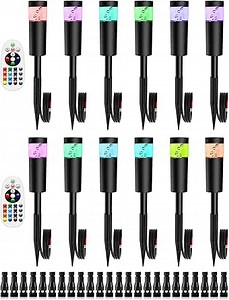 DOREIO 5W RGBW Low Voltage Landscape Pathway Lights with Connectors 12V Outdoor Color Changing Landscape Lighting LED Bollard Path Lights Wired Waterproof Walkway Light for Garden Yard (12 Pack)
