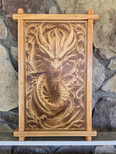 Laser Engraved Dragon Wood Art – Cherry Frame Fantasy Decor (12x19) - Etsy