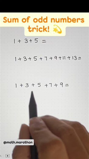 math.marathon | Sum of odd numbers = a perfect square? Watch this! 🔥 #mathmarathon #mathtricks #exponents #learnmath #mathreels | Instagram