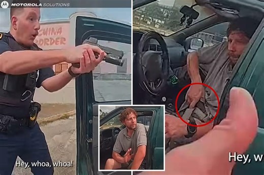 Motorist shot dead when he pulls gun on cops after leaving scene of crash in hair-raising bodycam footage: ‘He’s got a gun!’