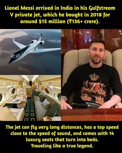 Eccomerce Expert on Instagram: "✈️ The GOAT Flies First Class: A Glimpse Inside Messi's $15 Million Custom Air Palace Lionel Messi didn't just fly to India; he touched down in his own bespoke, ultra-luxurious Gulfstream V private jet—a $15 million (over ₹136 crore) marvel he acquired in 2018—which serves as a true home-away-from-home, capable of intercontinental journeys thanks to its high-speed, long-range capabilities and interior fitted with 14 plush leather seats that convert into seven lie-