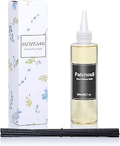 Patchouli Reed Diffuser Oil Refill with 12 Fiber Reed Sticks,6.8 oz(200ml) Scented Fragrance Oils for Diffuser