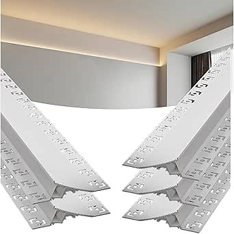 Plaster in LED Aluminum Channels System with Diffused Covers and End Caps, 39.3"/1m LED Strip Light Channel Profile Trimless Wall Indirect Lighting (5)