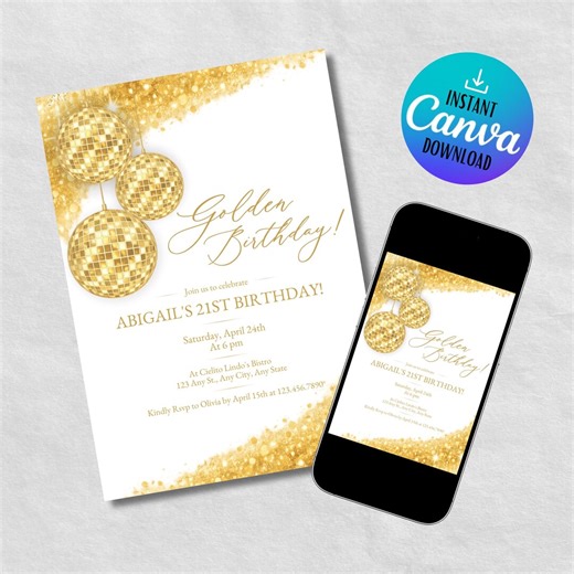 Golden Birthday Invitations, 10th 20th 30th Birthday Girl Customizable Invite, Digital Download for Memorable Parties - Etsy