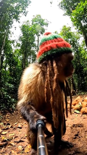 Today, rasta capuchin tried to interview a coconut and it got weird 😂 #Vlog #ai #monkey #fyp | Rasta Monkey