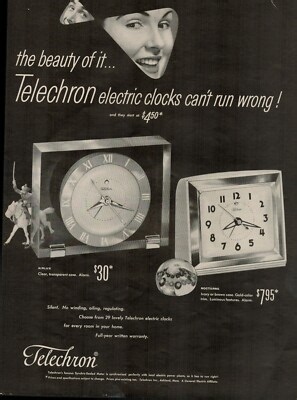 1950 Home Alarm Clocks Telechron 1950s Vintage Print Ad Electric Timepiece | eBay