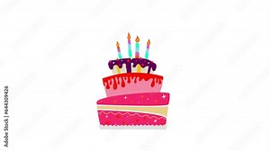 Birthday cake animation. cake animation. whitescreen background. happy birthday cake. 4k video of birthday cake. Happy Birthday Background. Animated birthdays cakes with candle