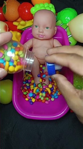 Full of 3 Rainbow BathTubs Candy with M&M's & Magic Slime Cutting Video #39
