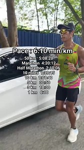 14K views · 701 reactions | Expected Pace : 6:10 min/km your finish time for popular race or Training distances (50K, marathon, half marathon, 10 mile, 10 km, 5 km, 3 km) #Endurance #runner #tips | Welfredo Piano | Facebook