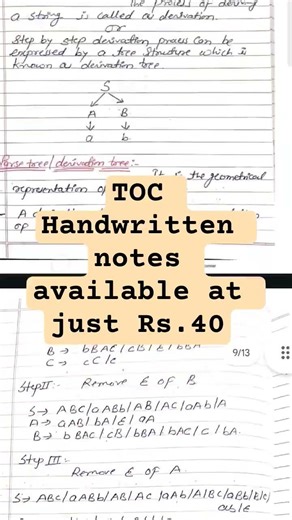 TOC notes available at just Rs.40 #tochandwrittennotes #handwrittennotes #tocnotes #rgpvnotes rgpv