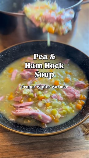 ~ P E A ~ & ~ H A M ~ S O U P ~ Serves: 4–6 Cooking Time: 4.5 hours Ingredients- 1 kg ham hock Water (enough to cover the ham hock during boiling) 1 medium onion, finely diced 2–3 carrots, diced 3 ribs of celery, diced 1 medium potato, peeled and cubed 1 tsp garlic granules 250 g green split peas, rinsed and drained 1 bay leaf ¼ tsp dried thyme ½ tsp dried parsley 1 tbsp oil (for frying) Seasoning: ½ tbsp flaky sea salt (add more to taste) 1 tsp white pepper Roux: 1 tbsp butter 1 tbsp plain flou