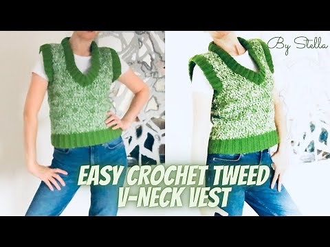 Easy Crochet V Neck Sweater Vest Tutorial.Crochet Vest For Beginners Super Easy.By Stella
