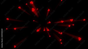 Animation of heart explosion. Bursts shiny hearts flying on a black background. Big hearts exploding into a lot of smaller hearts. Template for Valentine's Day or other celebration. 4K, Alpha channel. Stock Video