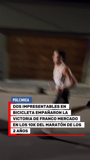 Info Running Arg ® on Instagram: "Lamentablemente anoche en el @maratondelos2anios , dos sujetos en bicicleta se metieron en el circuito para acompañar a Franco Mercado en un acto de juego sucio. En el kilómetro dos luego de que @gianpresti equivocara una curva, el local (Mercado), toma la delantera, hubo un un ida y vuelta con Presti por la punta, pero los impresentables nunca dejaron de estar al lado y acompañar a quien ganó. Manchando su victoria, empañando el esfuerzo de la organización por 