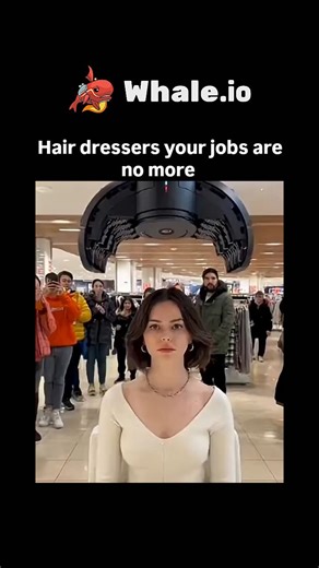TrueReel on Instagram: "The post shares an AI-generated video of a futuristic robotic helmet transforming a woman's straight brown hair into curly red locks in seconds amid a watching crowd, captioning it as a threat to hairdressers' jobs. - Released December 12, 2025, the clip exploded to over 2.3 million views and 750 likes within a day, tapping into viral trends of AI-disrupted labor with mixed reactions from amusement to unease. - Though fictional, it echoes real prototypes like Japan's robo