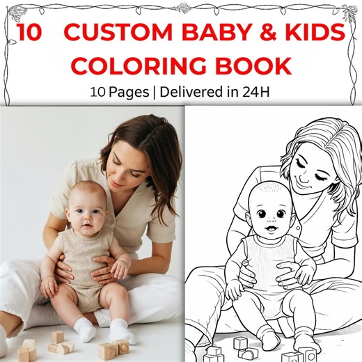 10 Custom Baby & Kids Coloring Book From Your Photo, Personalised Kids Colouring Pages, Newborn Keepsake Gift, Printable Kids Activity Book - Etsy