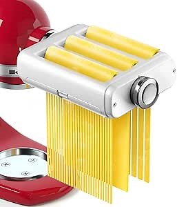 Pasta Maker Stand Attachment for Kitchenaid Mixer - 3 in 1 Set Includes Pasta Sheet Roller Fettuccine Cutter Spaghetti Cutter Maker Assecories and Cleaning Brush