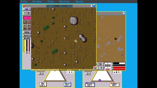 Sim Ant (1991, Maxis)I had an "ant farm" sometime in the mid 80s. I think pretty much all boys in the 80s might have had one? So when Sim Ant was released I was pretty excited - and the game didn't disappoint.Playing this one for the first time was pure chaos, I had basically no clue what to do. It wasn't a typical load up and go type of game with a 30 second learning curve but required quite a bit of "studying".You take on the role of an ant in a colony of black ants. The goal is to survive, gr