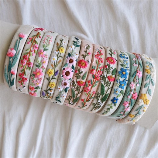 Floral Embroidered Headband | Handmade Linen Hairband | Vintage Cottagecore Hair Accessory | Spring Summer Style | Bridesmaid Gift - Etsy