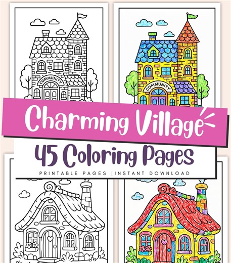 Village Community Houses Coloring Pages for Kids & Adults – Easy Neighborhood Scenes, Simple Town Printable - Etsy