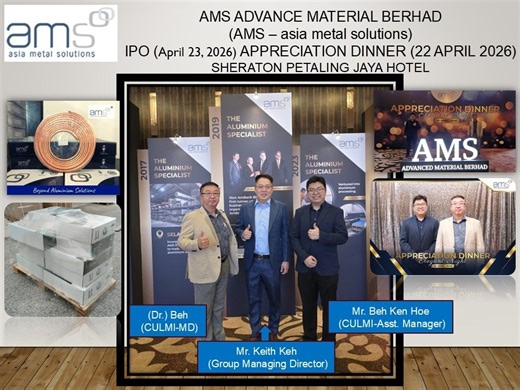 AMS Advanced Material Berhad IPO Appreciation Dinner (22-4-2026) - Apr 23, 2026, Subang Jaya, Selangor, Kuala Lumpur (KL), Malaysia. Supplier, Supplies, Manufacturer, Wholesaler | Culmi Air-Cond & Refrigeration Parts Supply Sdn Bhd