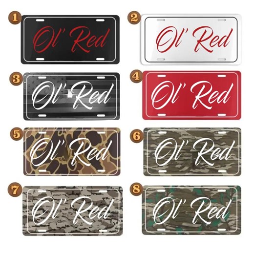 Ol' Red License Plate, Country Truck Car Tag, Camo Front Vanity Plate, Southern Auto Accessory, Red Truck Owner Gift