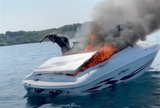"It's Gonna Blow" Two Men Abandon Motorboat Seconds Before Explosion