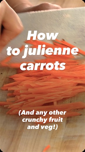 A quick tutorial from Judy on how to julienne carrots! This method works well for most crunchy vegetables—think cucumbers, zucchini, radishes, and even fruits like apples! It’s also the way to get those thin slivers of ginger for steamed fish (anyone steaming fish for Lunar New Year?) And if you need to mince, this is a great starting point! Now’s a good time to brush up on pulling off a Chinese meal for gatherings large and small! For our full guide, comment “Lunar new year” and we’ll send it t