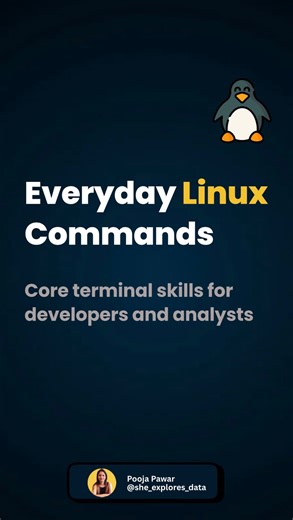 Pooja Pawar, PhD | Python | SQL | Power BI | Excel on Instagram: "Linux Commands You Should Know Linux is not just for system administrators. It’s a core skill for data analysts, data engineers, developers, DevOps professionals, cloud practitioners, and anyone working close to real systems. This post covers essential Linux commands that help you navigate directories, manage files, inspect processes, control permissions, and work efficiently from the terminal. These commands form the foundation f