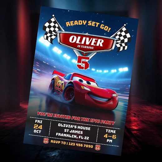 Cars Birthday Invitation, Lightning Mcqueen Invite, Kids Birthday Invitation, Lightning Mcqueen Mater, Digital Invitation, canva editable - Etsy