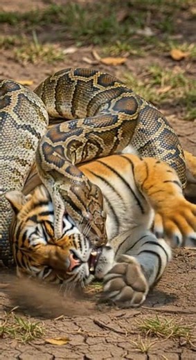 Python Swallows a Tiger ニシキヘビがトラを丸呑み Amazing Wildlife Moment #python #wildlife #nature