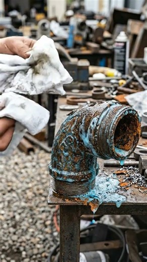 Satisfying Rust Removal: Transforming an Old Pipe in Seconds!