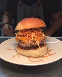 🍔 50 WAYS TO LEAVE YOUR GUAVA BURGER 🍔 — guava/bacon jam, frita sauce, potato sticks, pickled onions & cheddar #burgerthursdays #eatinghousemiami #coralgables | Eating House Miami