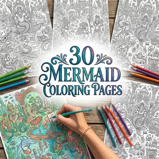 Mermaid Coloring Book Pages Printable, Atlantis King Ocean Princess, Adults-kids Stress-relief Activity, Digital Download - Etsy