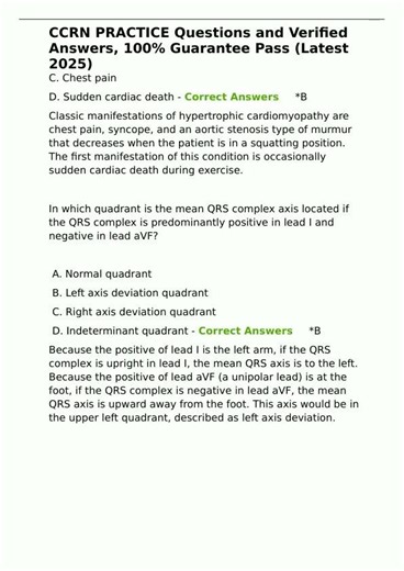CCRN PRACTICE Questions and Verified Answers 100 Guarantee Pass Latest 2025