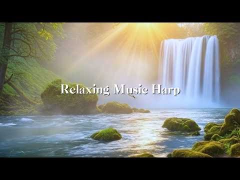 Relaxing Music Harp✅Clear Blue Waterfall, Relaxing Cinematic Atmosphere